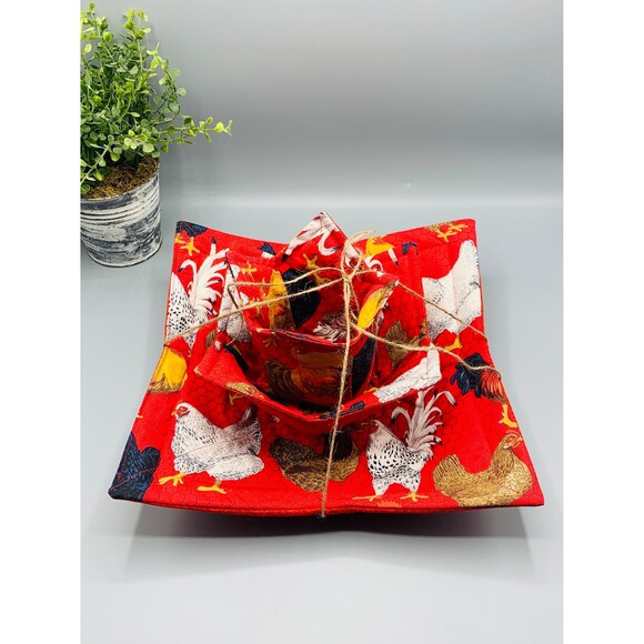 Set of 3 Chicken Microwave Soup Bowl Cozy Dinner Plate, And Pint Size Reversible - Picture 5 of 8